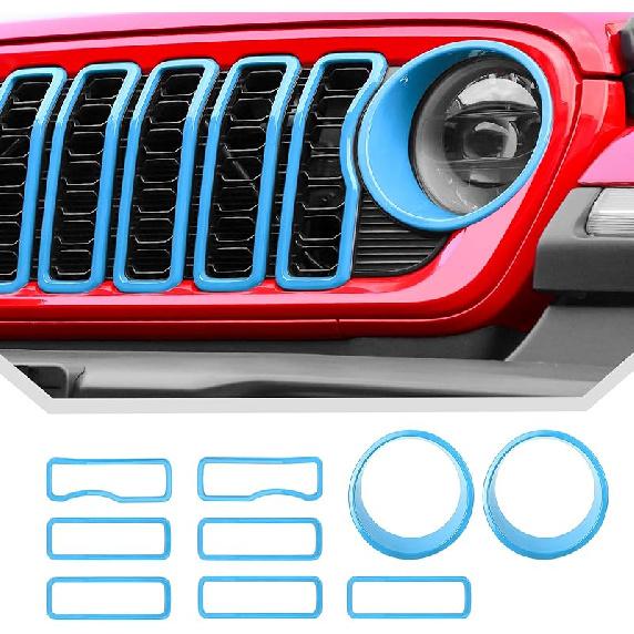 JeCar Grill Erts For Jeep Wrangler JL JLU 2024+ Grill Covers & Headlight Covers Trim Kit Accessories (Red)