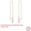 Effie Queen 925 Pure Silver 14k Gold Threaded Baroque Freshwater Pearl Dangle Earrings Ideal Jewelry for Women Fine Gift GPE07