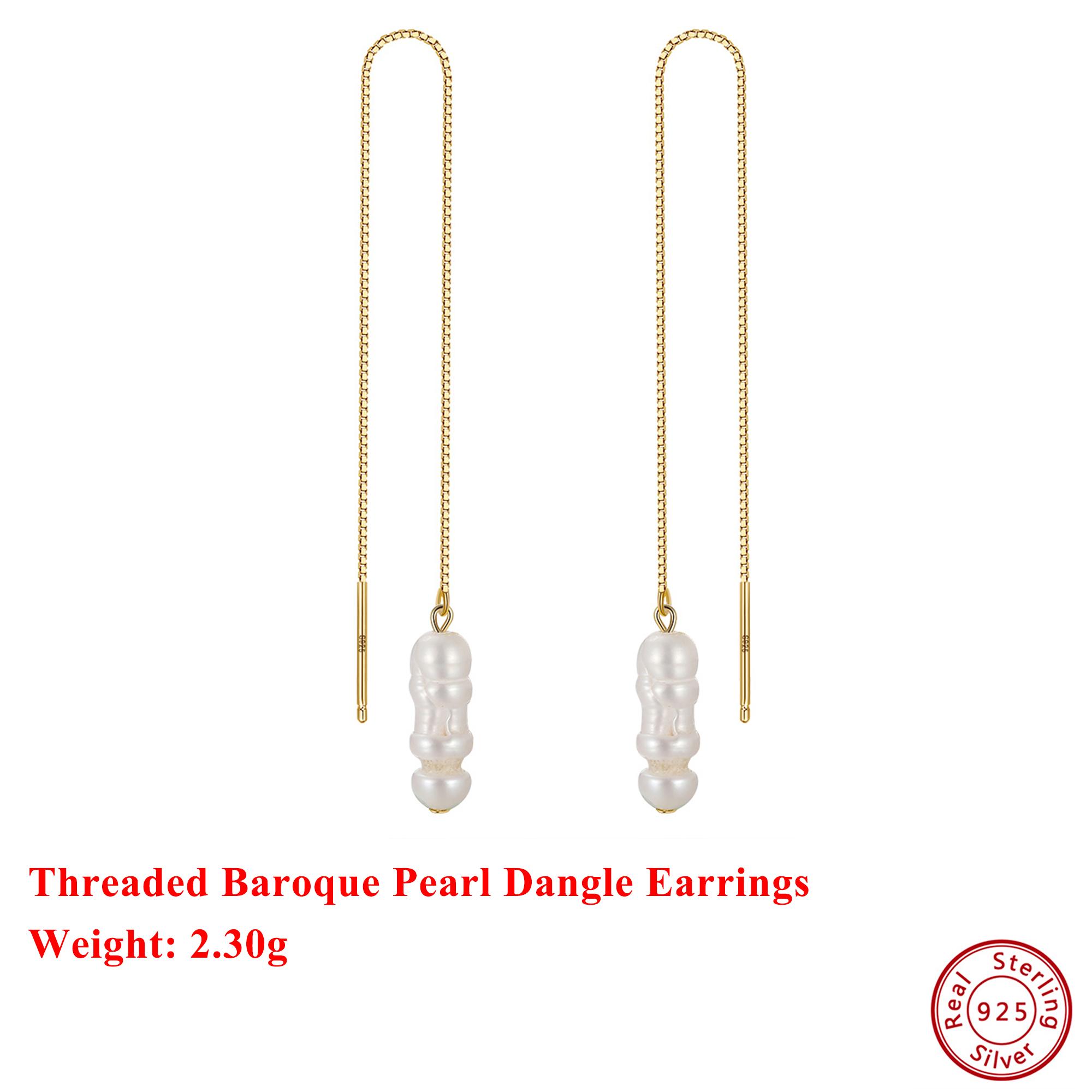 

Effie Queen 925 Pure Silver 14k Gold Threaded Baroque Freshwater Pearl Dangle Earrings Ideal Jewelry for Women Fine Gift GPE07