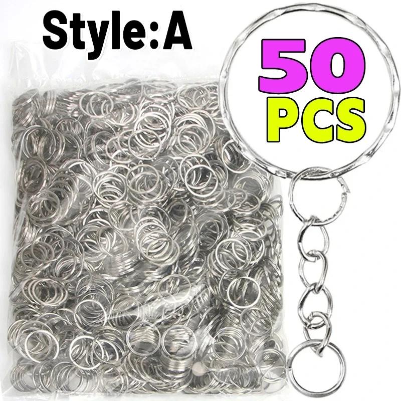

50/500pcs Silver Plated Metal Blank Keyring Keychain Split Key Rings with Chain Climbing Buckles Carabiner Keychain Accessories