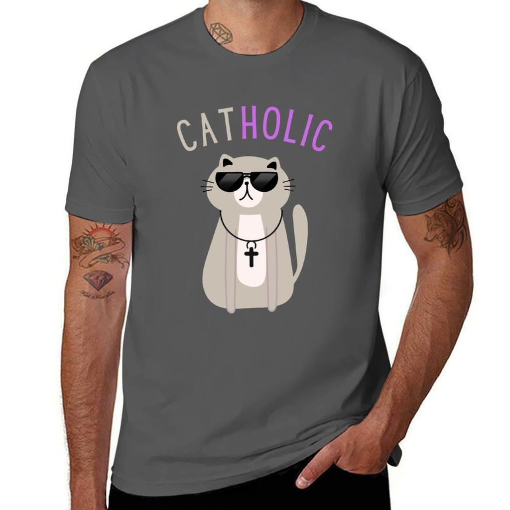 Catholic Cat Funny Tshirt Casual Basic Street Style Tshirt