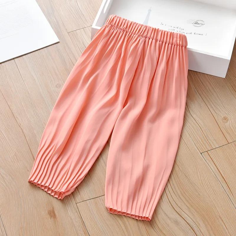 Children's Summer Pants Cute Pleated Chiffon Pants Girls Casual Loose Thin Eight-point Pants