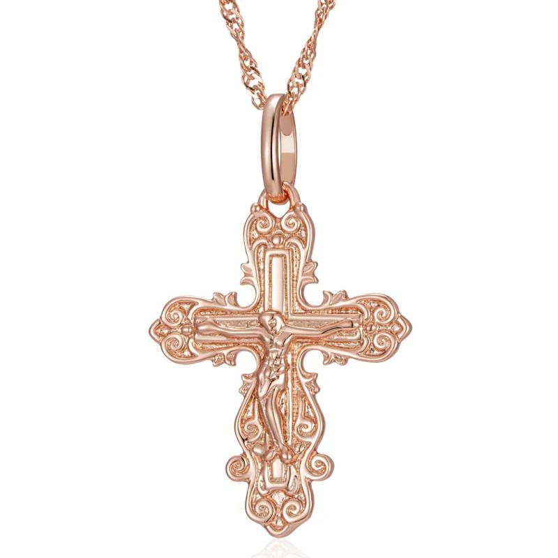 Golden Embossed Texture Cross Pendant Women Necklace Oval Connection Water Wave Chain Vintage Jewelry