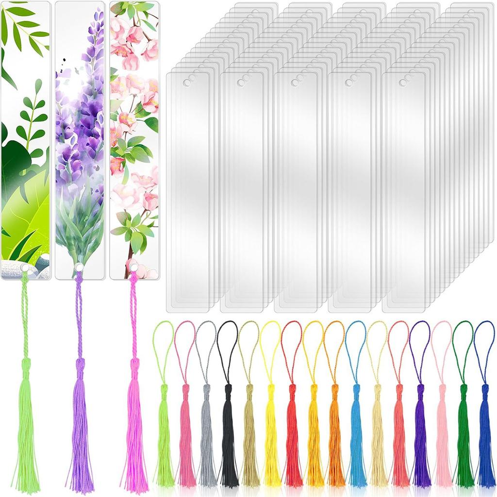 Set of 200 DIY Acrylic Blank Bookmarks Colorful Tassels Bookmark for Crafting and Labeling Jewelry Making Supplies