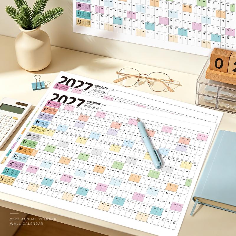 2027 Full Year Wall Calendar Blank Writing Blocks Daily Planning Scheduling Memorandum