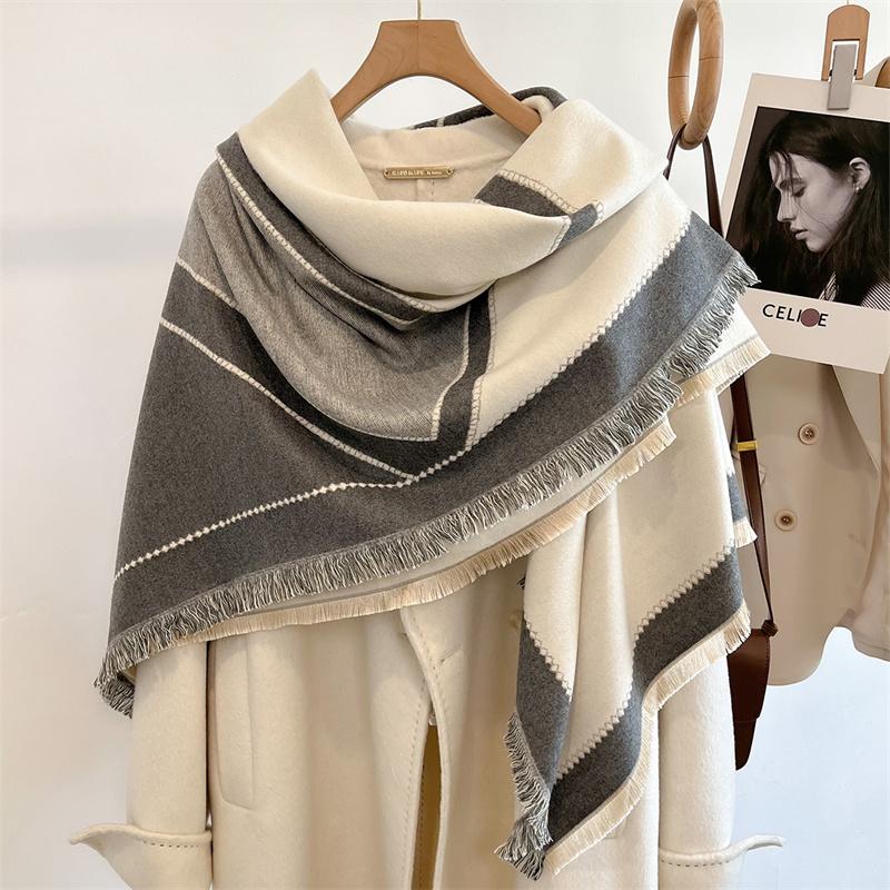 Winter Thick Warm Double Cashmere Scarf Shawl For Women Fashion Lady Long Camellia Temperament Blanket Bandana