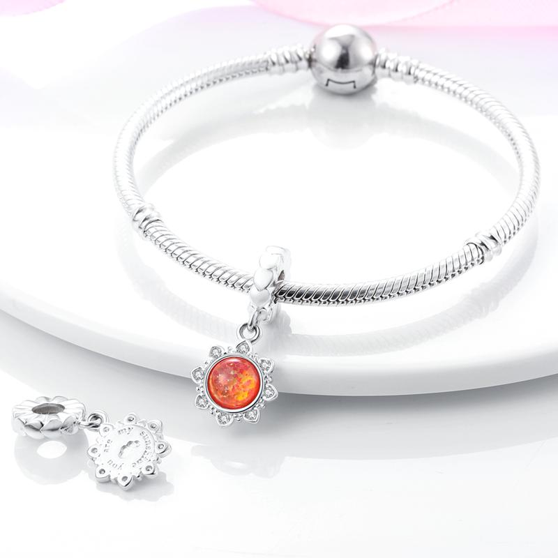 Authentic Charm Bead Charms Copper Dreamy Orange Zircon Sun Pendants Compatible With Charm Bead Charms Plata Bracelets for Women Women Jewellery Makin