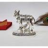 Kamdhenu Cow and Calf Idol | Silver Finish Decorative Murti | 7.62 Cm X 7.62 Cm | Sacred Gau MATA Statue for Home Temple & Gift
