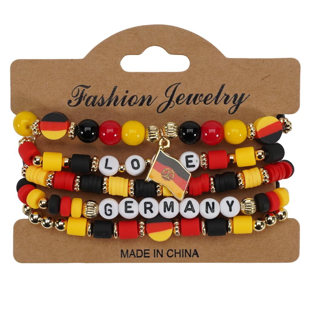 Country Flag Beaded Bracelet Set Multilayer Elastic Jewelry for Fans