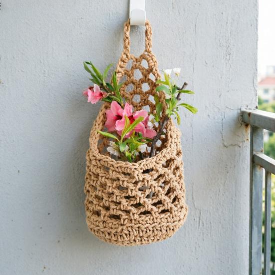 Storage Basket with Handle Wall Hanging Plant Baskets Hand-Woven Cotton Rope Planters for Fruits Plants