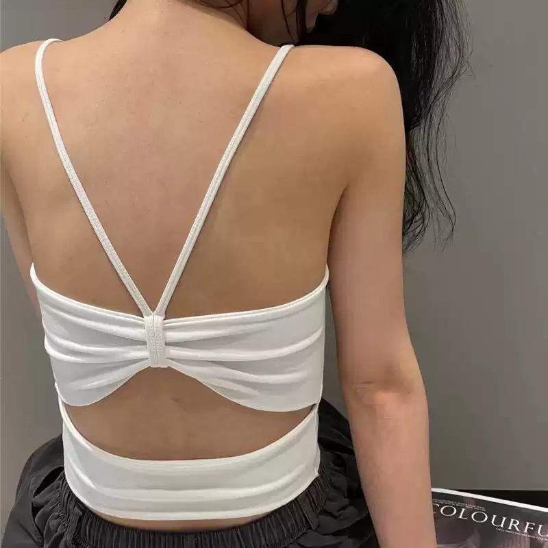 Spice Girl with Chest Pad, Beautiful Back, Chest Wrap, Hollow Bow, Cross Halter, Sling Vest, Short Bottom Top