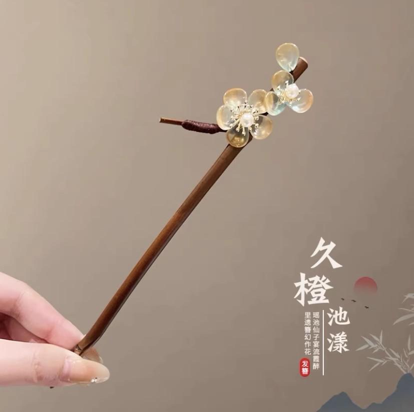 Elegante Bambus-Haarnadel Handgemachter Blumen-Haarstab Für Frauen Mädchen Vintage Chinesischer Stil Hanfu Haaraccessoires Florale Haarspange