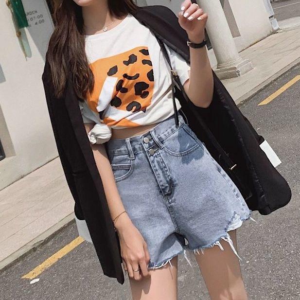 Pants Classic and Minimalist Fashion Versatile Summer High-waisted Women's Broken Holes Thin A-line Wide-leg Loose Sub Denim Shorts Individuality
