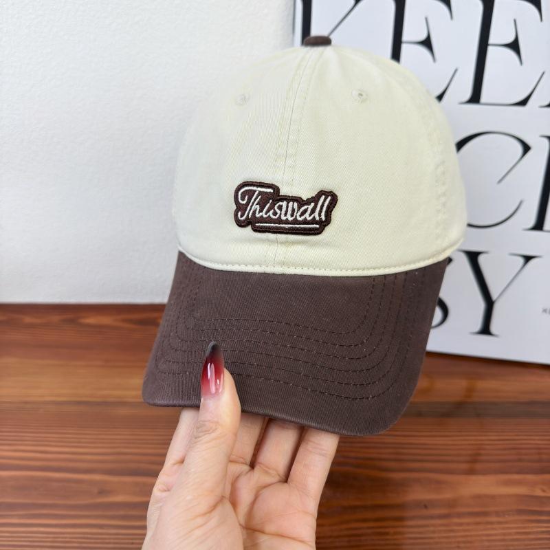 Washed Cotton Soft Top Embroidered Letter Baseball Hat Men's and Women's Fashion Versatile Big Head Curved Brim Showing Face Small Peaked Cap