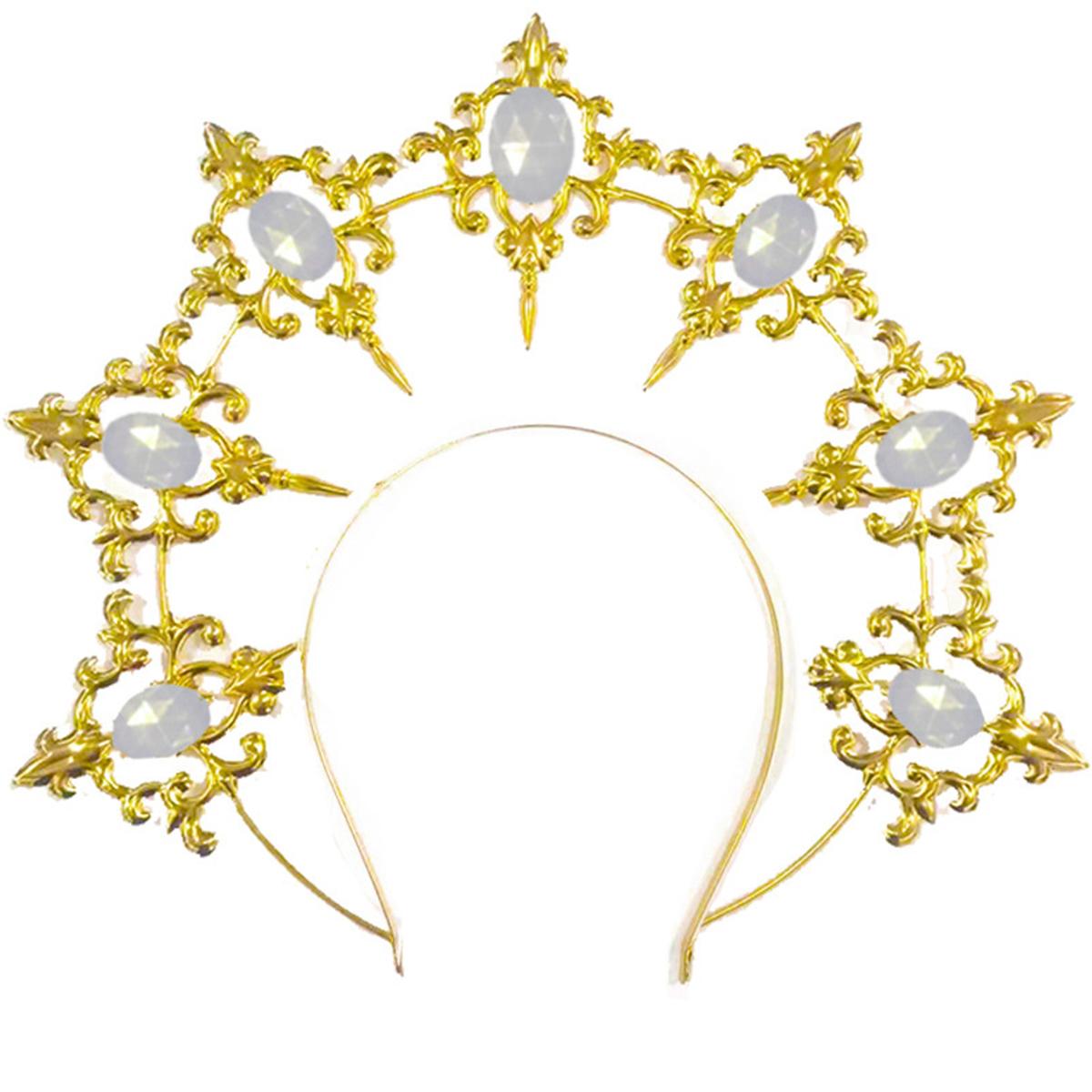 

Women Crown Headpiece Wedding Headwear Cosplay Girls Metal Halloween Carnival Party Headband Costume Props Gifts біле золото кольору