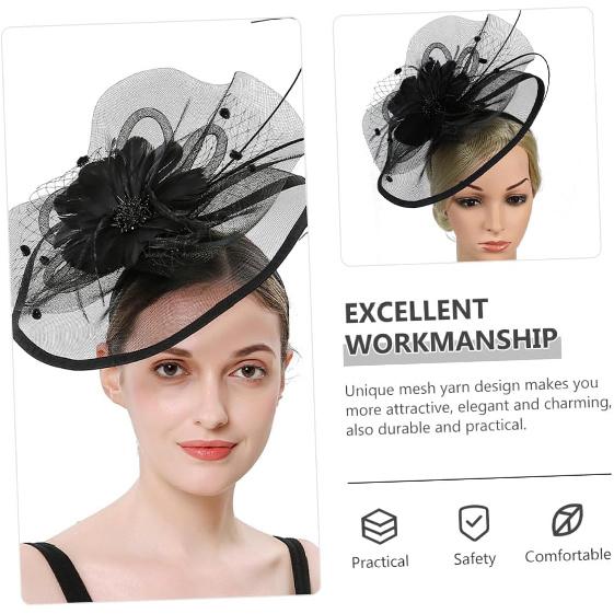 Ipetboom Women’s 1920s Decorative Headpiece with Veil Plume Hair Clip and Headband, Black Tea Party Hat for Wedding Cocktail and Special Occasion