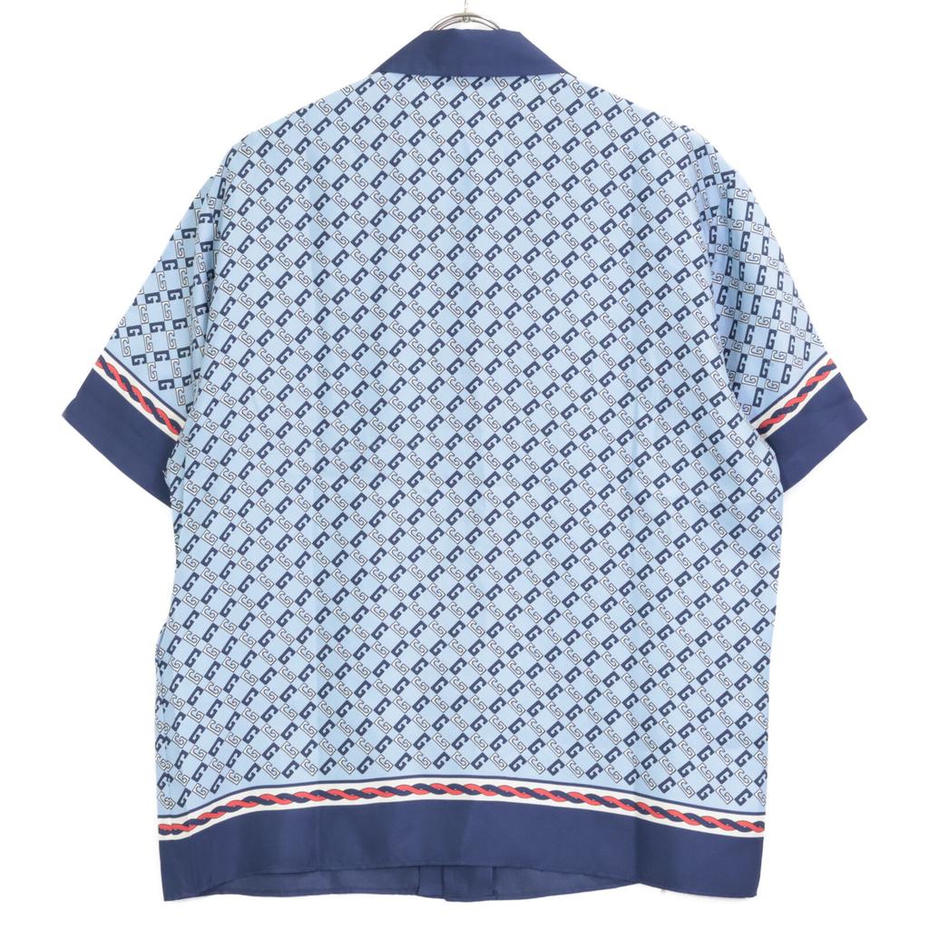 GUCCI 690464 22Stainless Steel 690464 ZAIZX Geometric G Print Short Sleeve Bowling Shirt tops 48 blueUsed