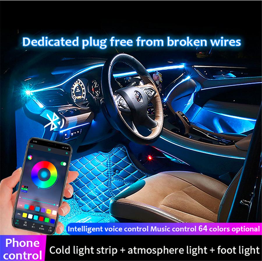 10in1 64Colors LED Wireless No Threading Car Ambient Light Foot Lamp App Control