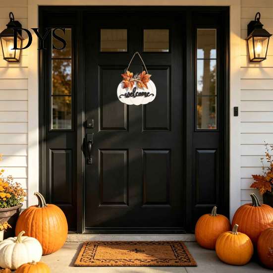 Forniture per Festa del Ringraziamento Segno di Benvenuto in Legno a Forma di Zucca per Porta d'Ingresso, Ciondolo Appeso Rustico del Raccolto Autunnale con Decorazione Murale Autunnale in Stile Fattoria 3D Goffrato