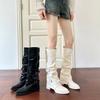 White Pile Boots European and American Spice Girls Belt Buckle Pants Long Boots Women's Tall Knight Boots Pointed High Heel Long Boots