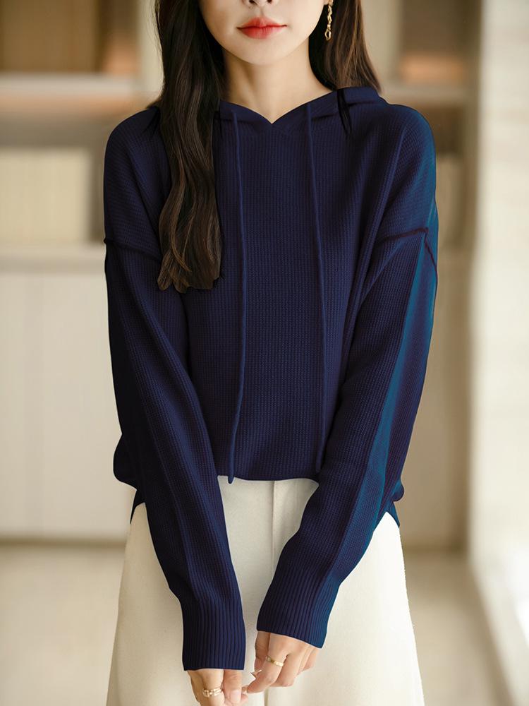 Women's Casual Hooded Cashmere Wool Knit Sweater - Pure Loose Fit Fashion for Spring, Autumn, and Winter