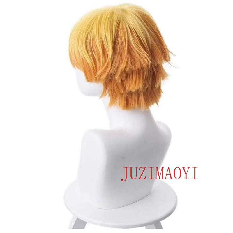 Kimetsu No Yaiba My Wife Is Good   Synthetic Cosplay Wig Yellow Gradient Orange Inverted Short Hair Anime Secondary Element