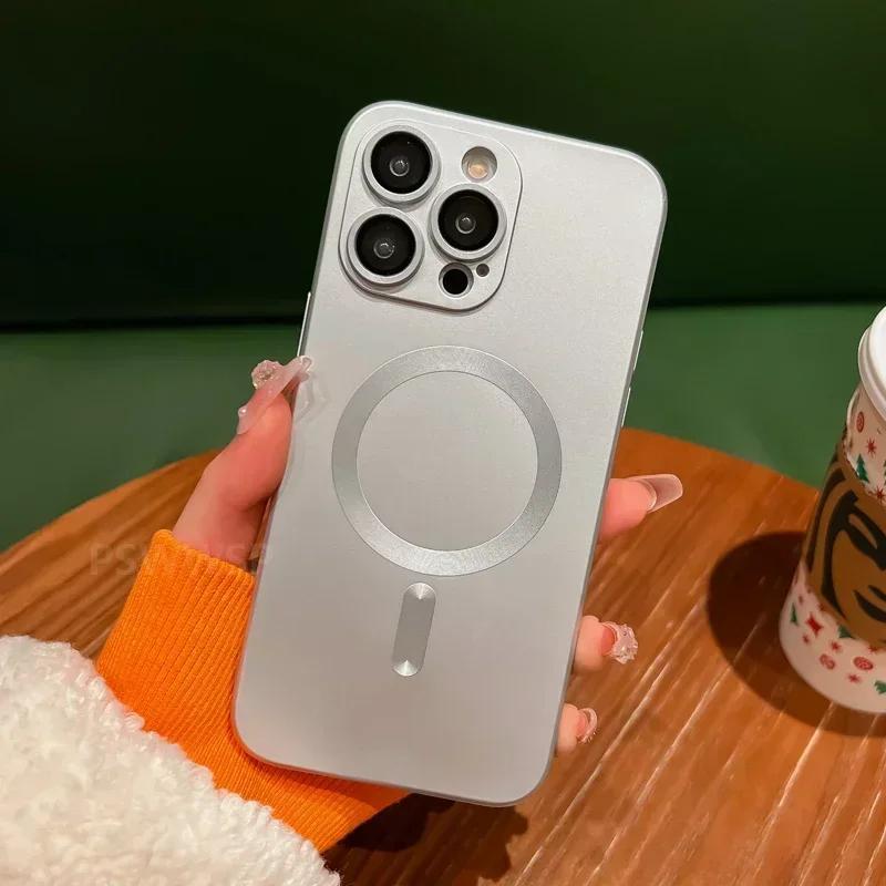 Luxury For Magsafe Wireless Charging Phone Case For iPhone 16 15 14 13 12 11 Pro Max 16 Plus Magnetic Lens Protector Matte Cover