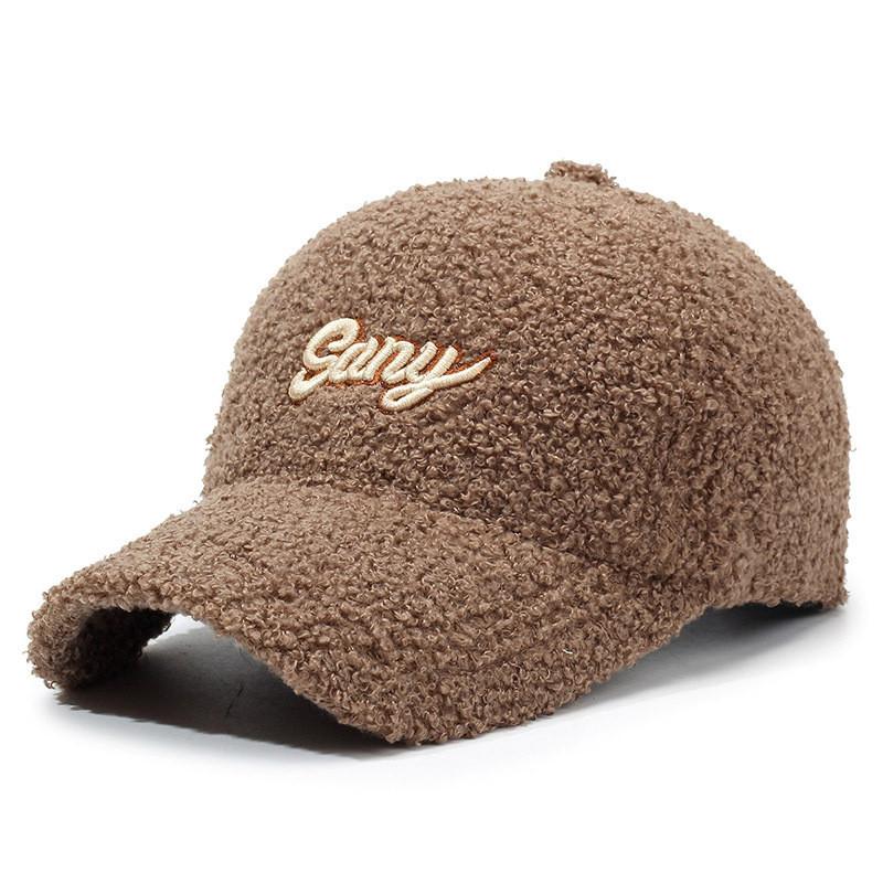 

Plush Baseball Cap With Embroidered Letters For Winter Sports And Casual Wear Brown