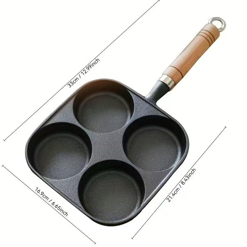 Four-Hole Cast Iron Omelette Pan - Non-Stick, Uncoated, for Eggs & Burgers; Suitable for Induction & Gas Cooktops