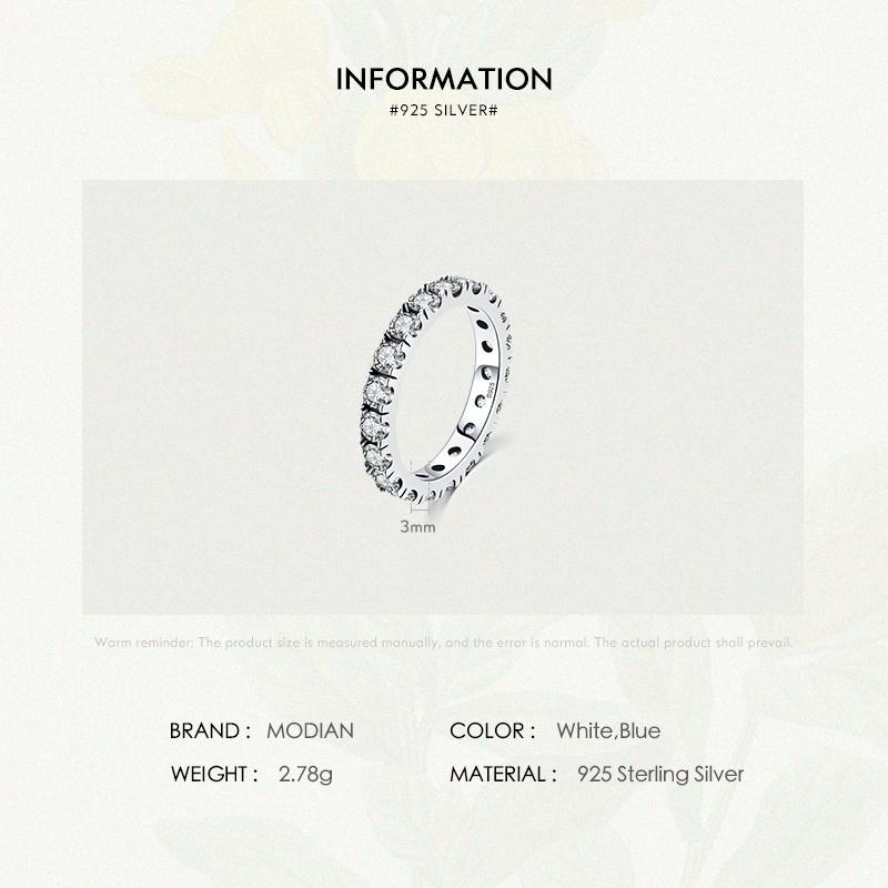 MODIAN Luxury Sparkling Blue Cubic Zirconia Ring 925 Sterling Silver Classic Stackable Finger Rings For Women Statement Jewelry