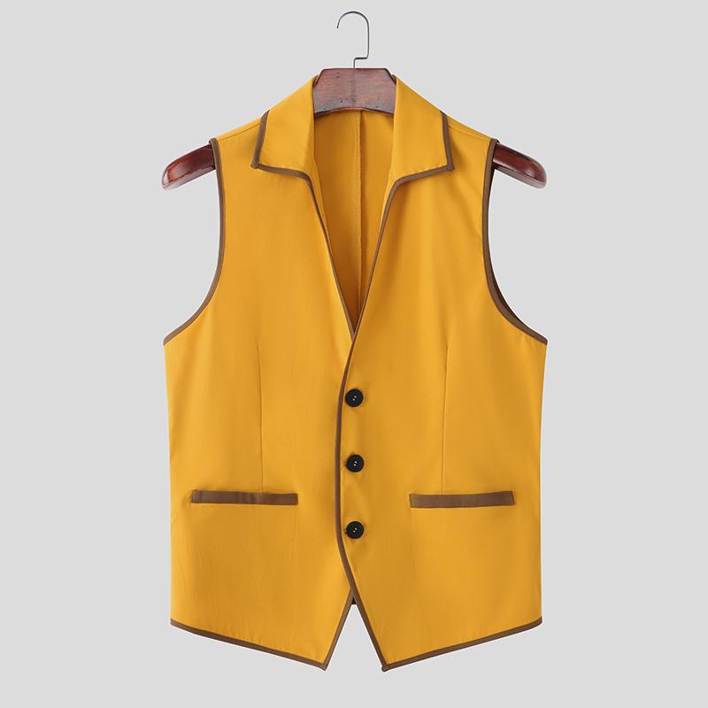 INCERUN Men Casual Lapel Neck Sleeveless Stitching Thin Waistcoat Tops