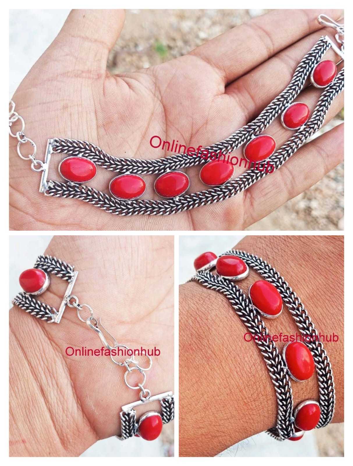

Red Onyx Gemstone 925 Sterling Silver Plated Oxidized Chain Bracelet CBb-b10