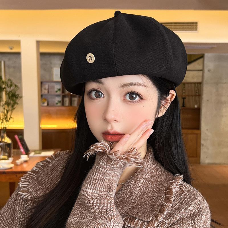 Autumn Winter Women’s Japanese Style Pumpkin Beret – Fashionable, Face-Flattering Painter Hat, Versatile for Large Head Circumference