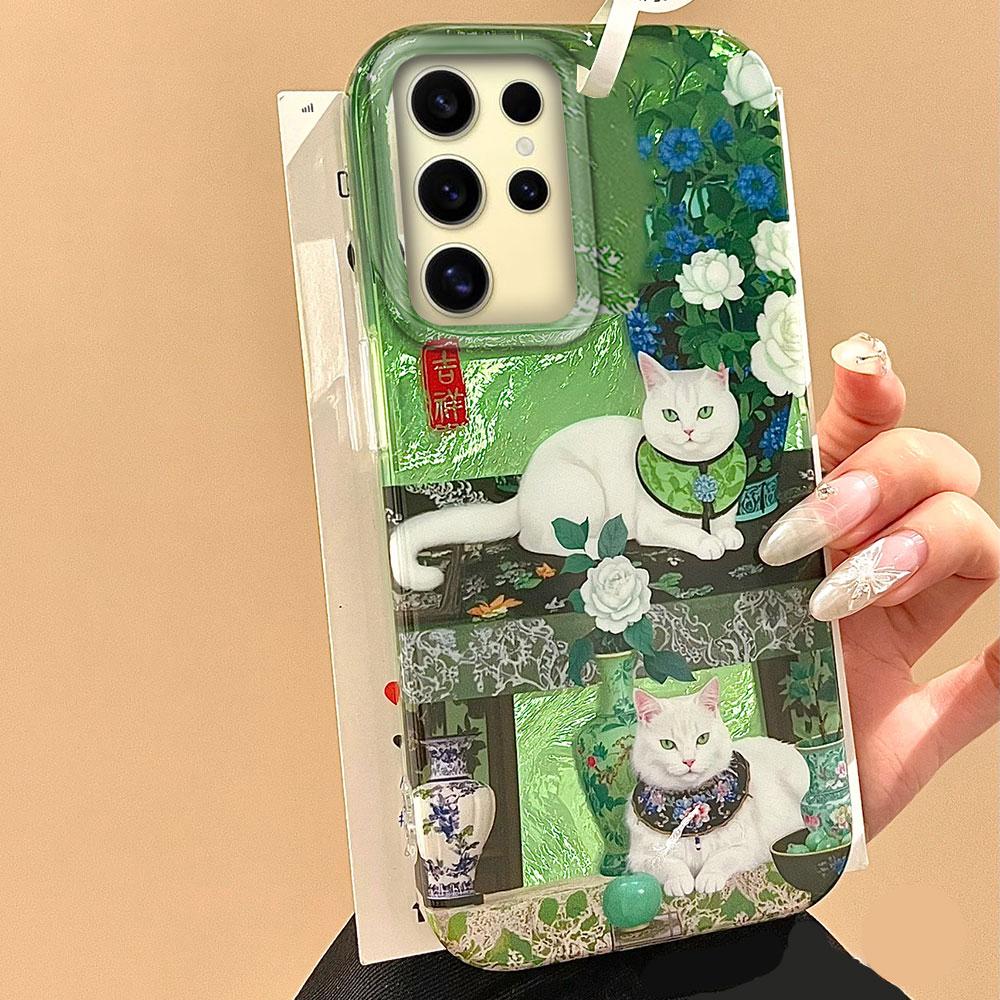 Cute Cat Flower Vortex Pattern Women Gilrs Phone Case for Samsung Galaxy S25 Edge S24 S23 S22 S21 FE Plus Ultra Shell Bags Cover