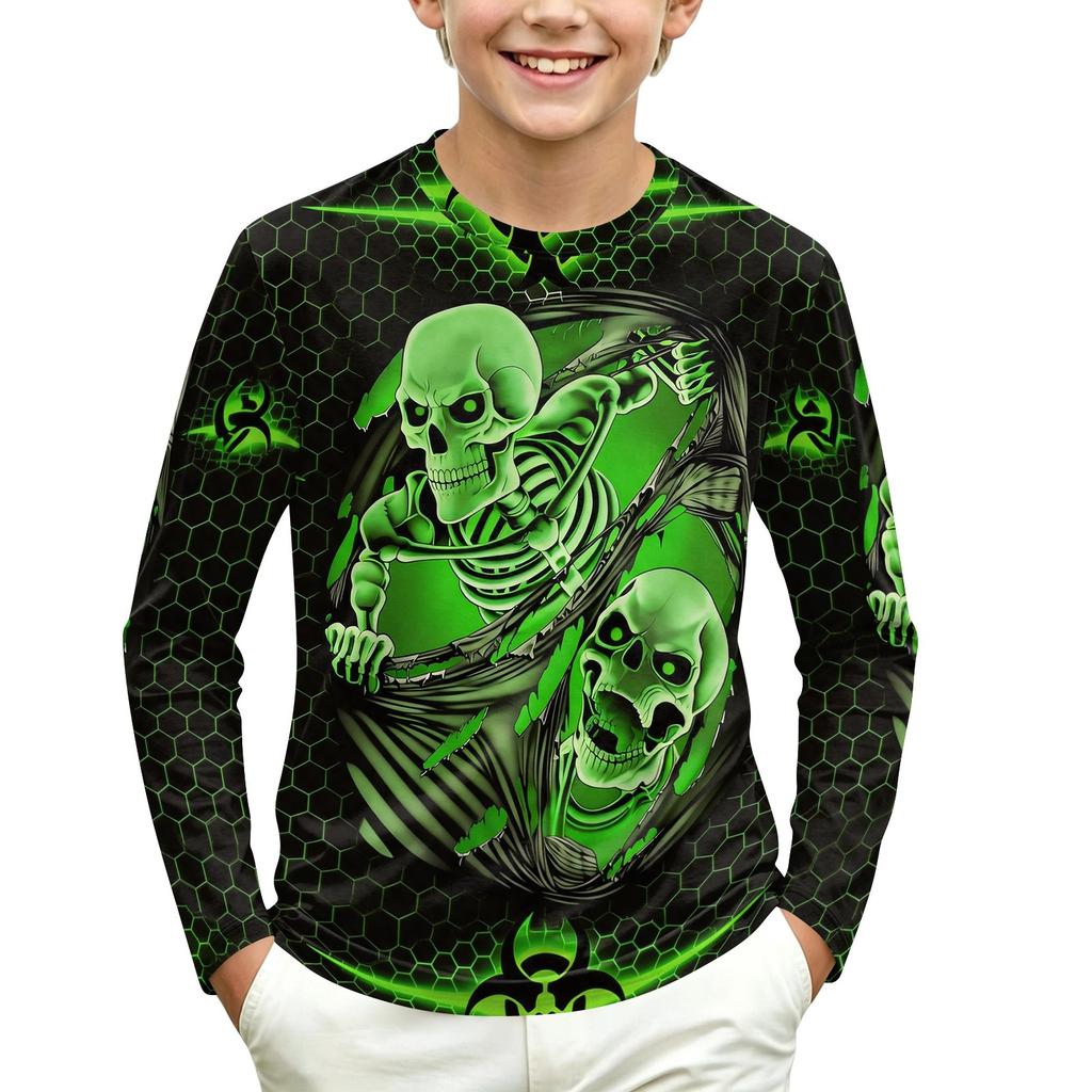 Kids Long Sleeve Round Neck T-Shirt with Halloween Print for Casual Everyday Wear