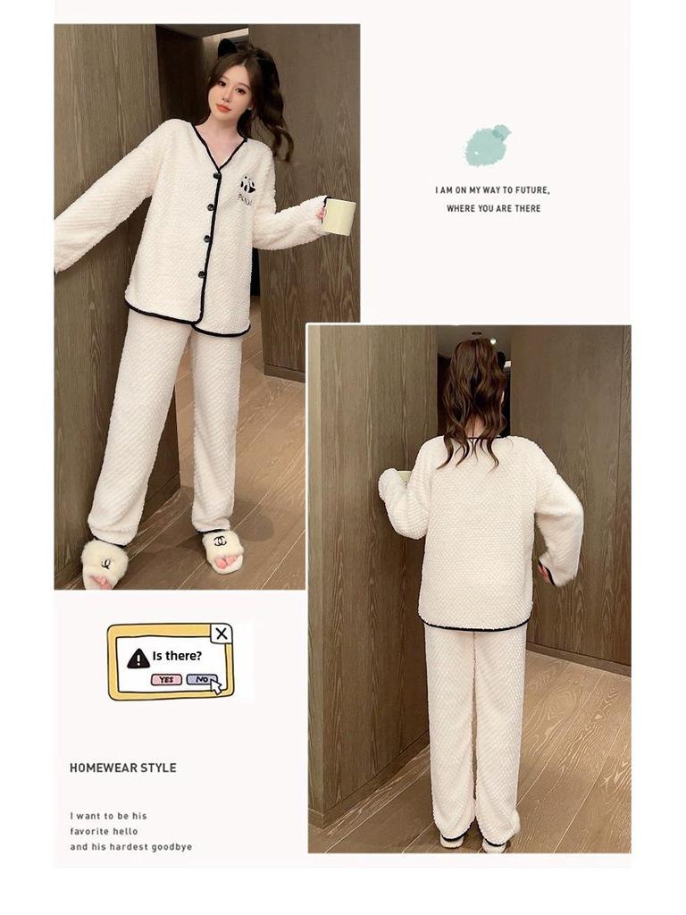 Pajama damska z różowego aksamitu flanelowego w dużym rozmiarze - Uroczy i ciepły kardigan na jesień/zimę