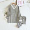 New Women's Pajamas Set 100% Cotton Edge Collar Small Plaid Long Sleeves Trousers Home Wear Two-piece Set