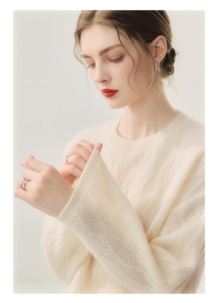 Lekasha Cashmere Mulberry Silk Cable Knit Loose Sweater