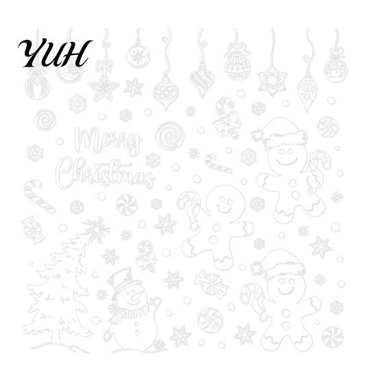 Non Residue Glass Stickers 6Pcs Christmas Gingerbread Man Static Stickers, Removable PVC Snowman Window Decals, Waterproof DIY Wall Bathroom Film Art