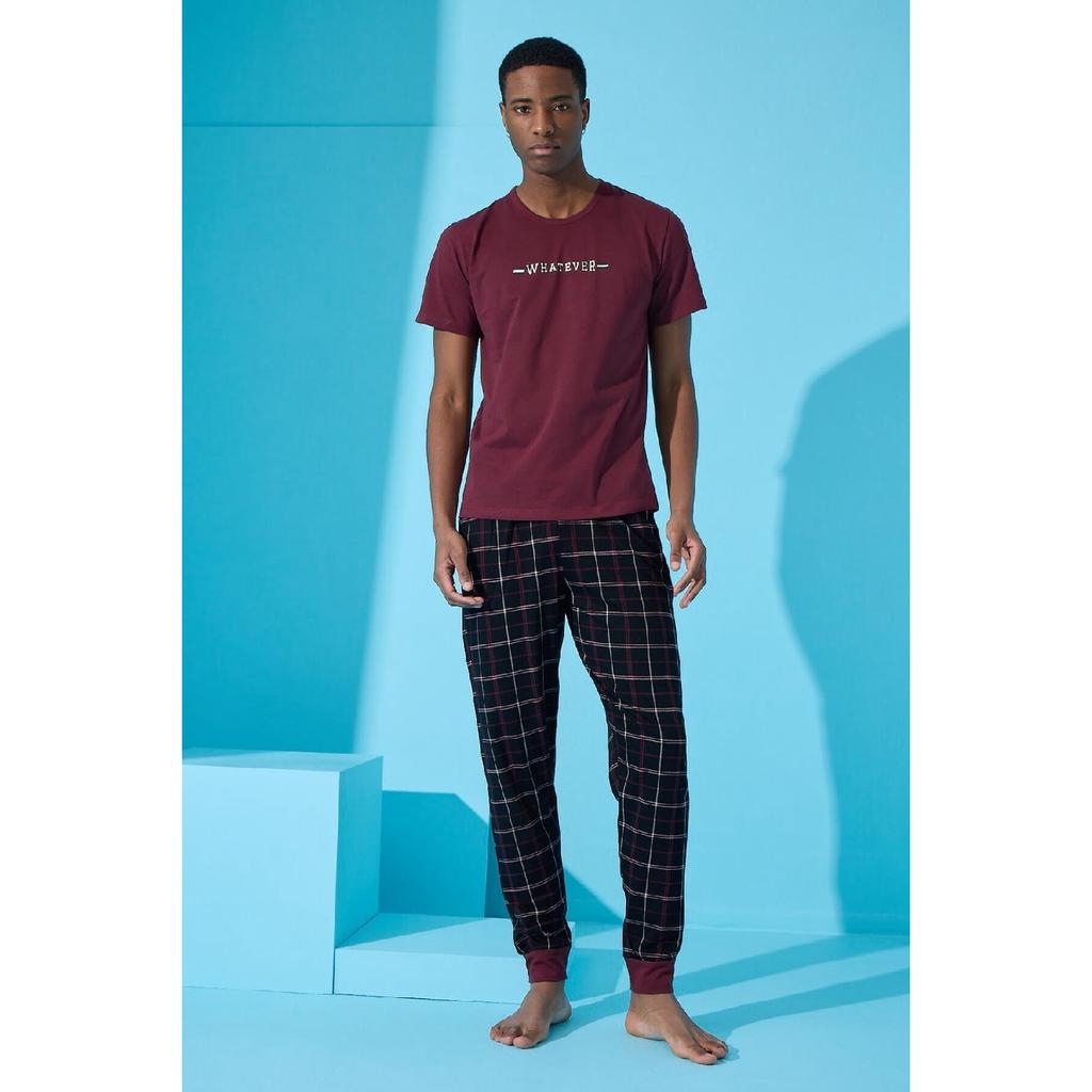 Kurzärmliges Herren-Pyjama-Set mit Dogg-Print in Schwarz