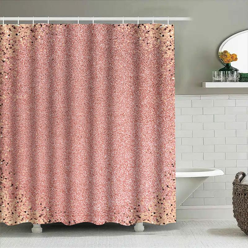 Fashion Pink Shimmering Shower Curtain Sparkling Sequin Home Decor Waterproof Bath Rug Cover