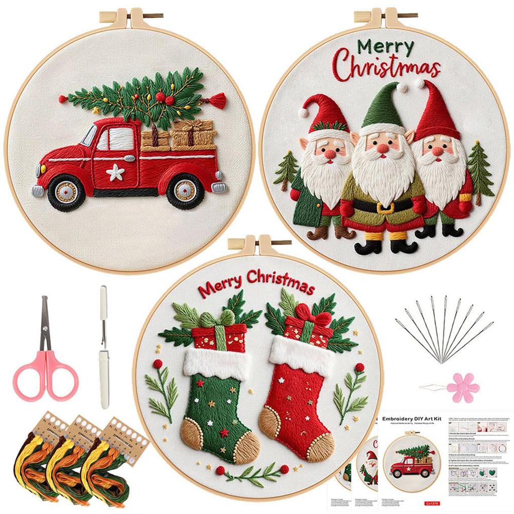 Christmas Cross Stitch Kits Embroidery Kit Stamped Embroidery Stitches Practice Kit Embroidery Starter Kit for Beginners Adult