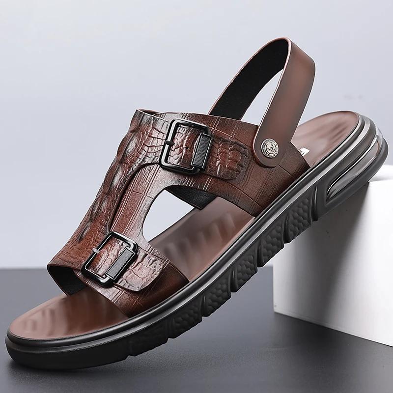 Fashion Summer Open Toe Business Sandals Soft Soled Beach Slippers British Style  Dual-purpose Slippers Sandals Comfortable Casual Shoes