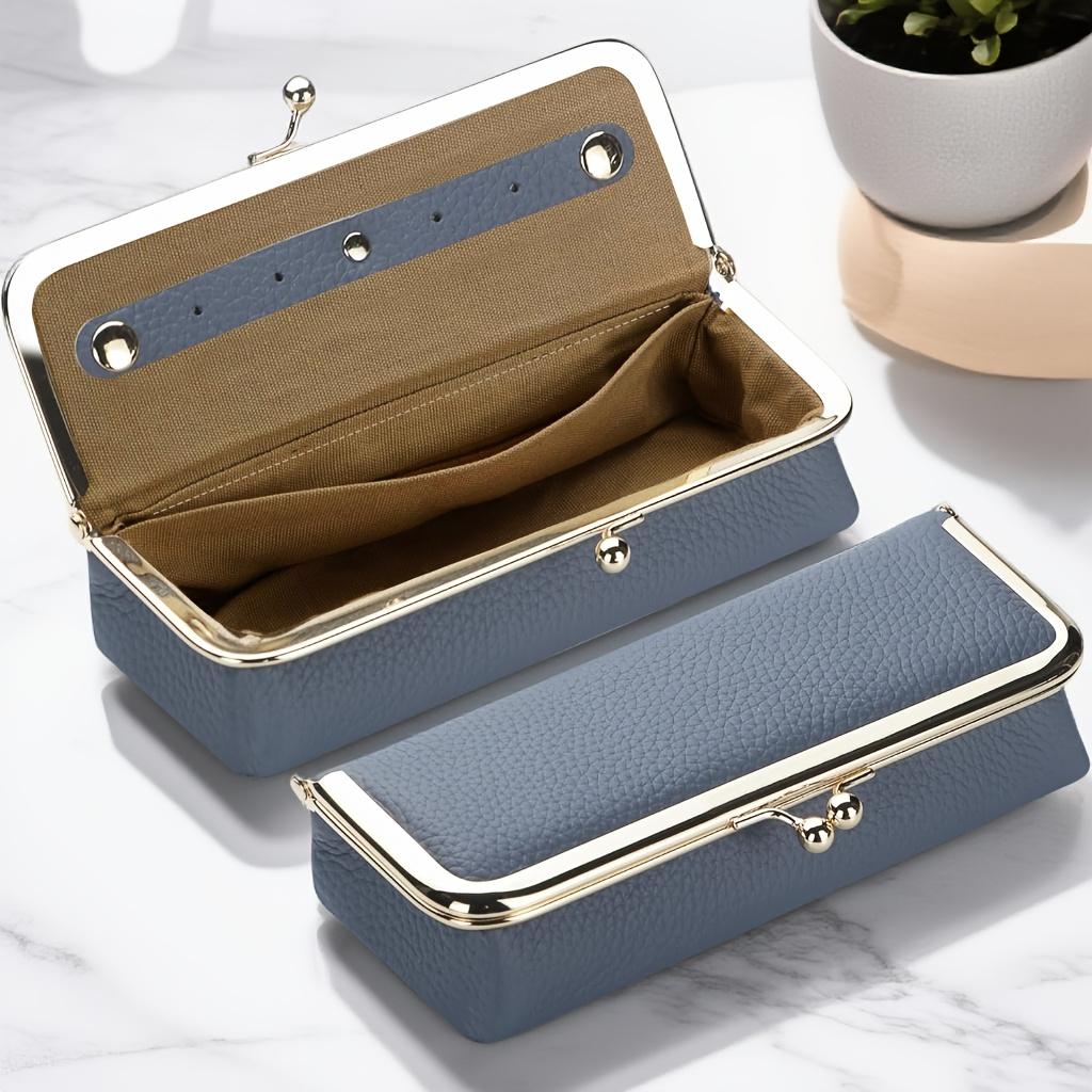

Unisex Jewelry Box Fashion Glasses Case - RFID Blocking, Travel Jewelry Case Bag Charm Storage Box Fashion Pencil Bag with Kiss Lock, Coin Purse синий
