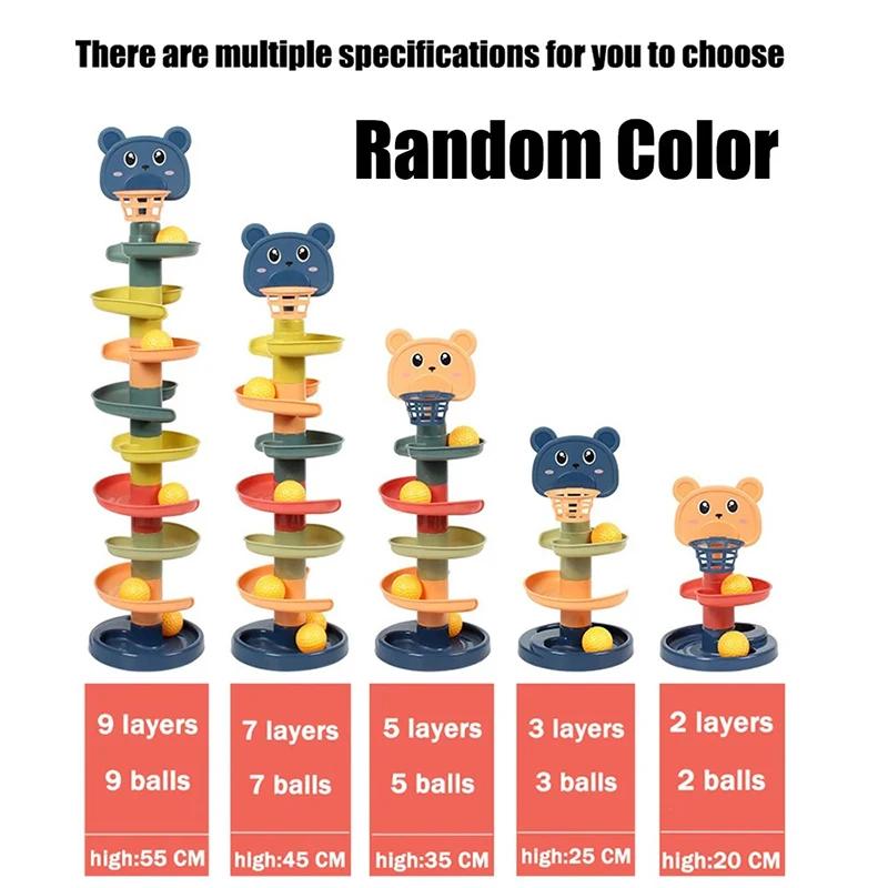 Baby Toys Rolling Ball Pile Tower Early Educational Toy For Babies Rotating Track Gift Stacking Kids Round Sensory Compression Bouncy Durable Elastic