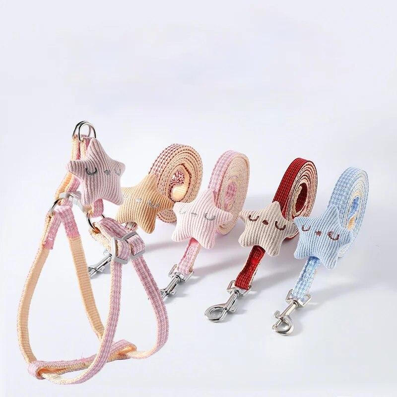 Dog Leash and Collar Set Cute Starfish Puppy Kitten Harness Striped Cotton Halter 4 Color for Little Dogs Leads Cat Accessories