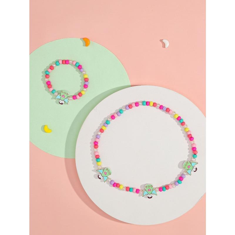 2pcs Children's Luminous Necklace Bracelet Set Cartoon Princess Jewelry Accessories Makeup Toys for Kids Girls Birthday Gifts