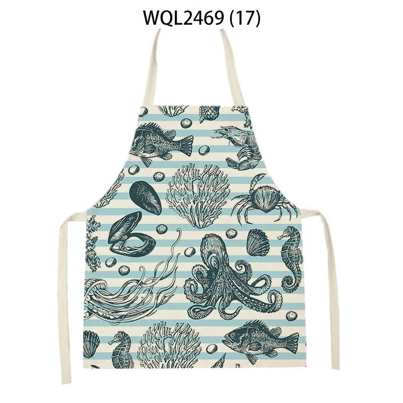 Creative Fish Conch Printed Kitchen Aprons for Women Men Home Cooking Baking Accessories Apron Adult Kids Sleeveless Apron