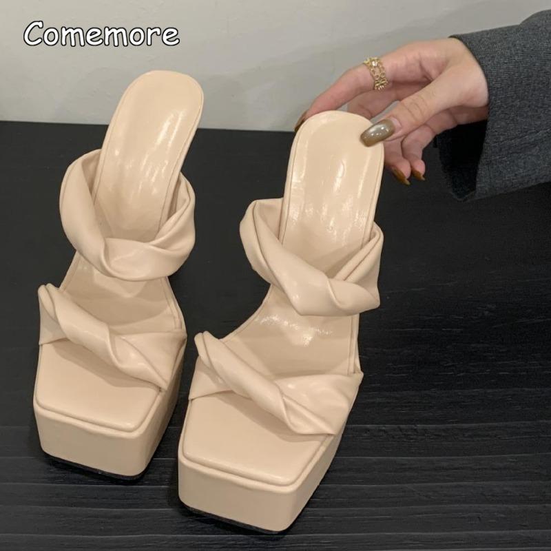 15CM High Heel Modern Sandals Platform Wedges Chunky Heel Open Toe Slippers Casual Fashion Square Toe Slides Elegant Tacones