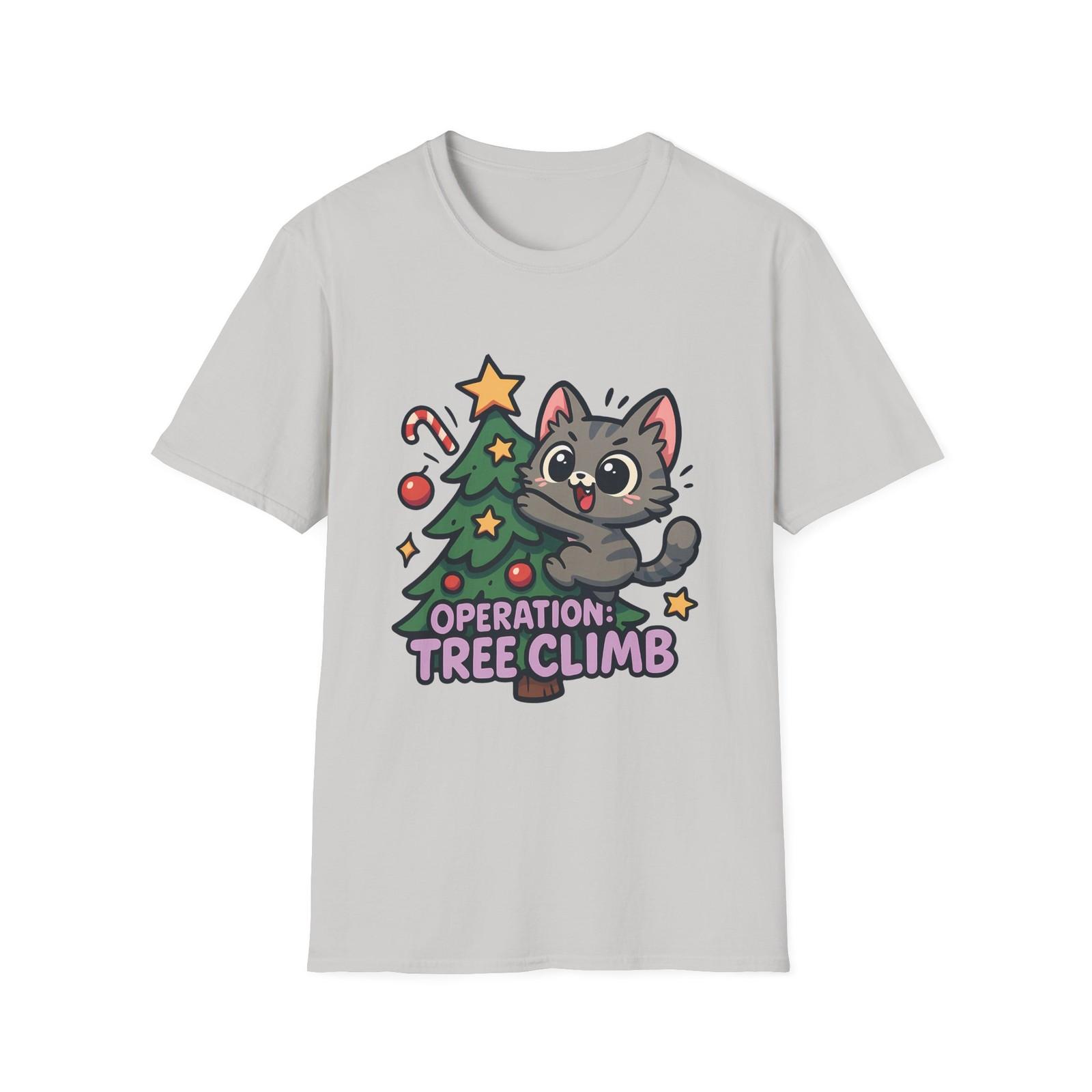 Unisex Softstyle T-Shirt Mens Womens Tees Top Chibi Kitten Christmas Tree Ornaments Funny Holiday XL